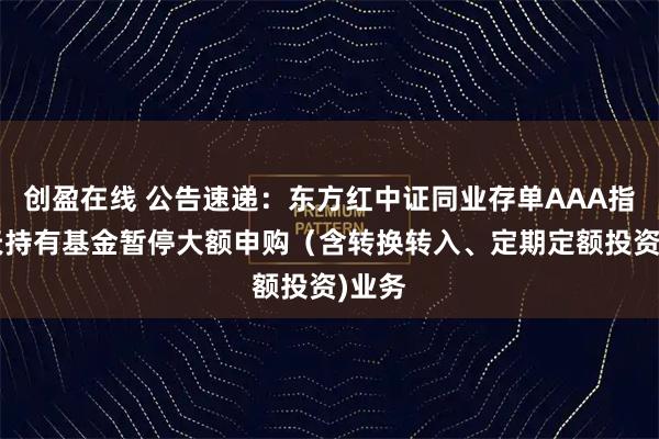 创盈在线 公告速递：东方红中证同业存单AAA指数7天持有基金暂停大额申购（含转换转入、定期定额投资)业务